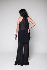 Calça Pantalona Chiffon Plissado Preto