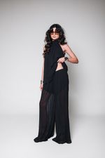 Calça Pantalona Chiffon Plissado Preto