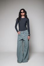 Body Manga Longa Costas Abertas Cinza 