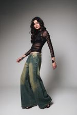 Calça Jeans Wide Leg Esverdeada 