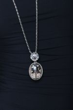 Colar Longo Pingente Strass Prata 
