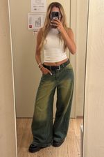 Calça Jeans Wide Leg Esverdeada 