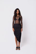 Body Manga Longa Renda Preto