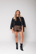 Mini Short de Couro Estonado Marrom