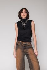 Blusa Frente Única Gola Alta Preta