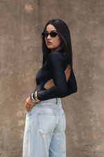 Body Manga Longa Costas Abertas Preto