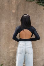 Body Manga Longa Costas Abertas Preto