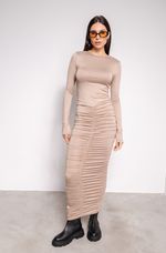 Vestido Drapeado Midi Bege