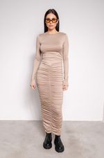 Vestido Drapeado Midi Bege