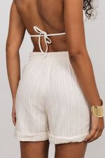 Short Curto Listrado Bege