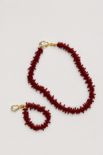 Dupla Colar e Pulseira Coral Vermelho com Pérola