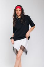 Saia Assimétrica de Cetim Com Renda Off White