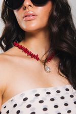 Dupla Colar e Pulseira Coral Vermelho com Pérola