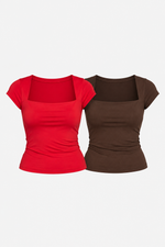 Kit Blusa Mia Vermelha & Marrom