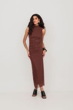 Vestido Midi de Tule Marrom