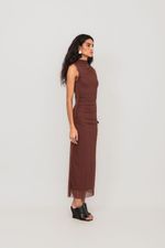 Vestido Midi de Tule Marrom