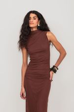Vestido Midi de Tule Marrom