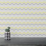 Papel de Parede Adesivo Chevron Cinza e Verde - Amarelo Limão