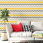Papel de Parede Círculos Chevron Tons de Cinza e Amarelo
