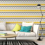 Papel de Parede Círculos Chevron Tons de Cinza e Amarelo
