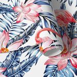 Papel de Parede Tropical Folhas Flores Flamingo