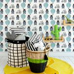 Papel de Parede Infantil Ursinho Balão Bicicleta Azul