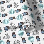 Papel de Parede Infantil Ursinho Balão Bicicleta Azul