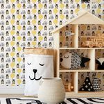 Papel de Parede Infantil Ursinho Balão Bicicleta Amarelo
