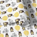 Papel de Parede Infantil Ursinho Balão Bicicleta Amarelo