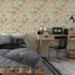 Papel de Parede Folhas Borboletas Vintage