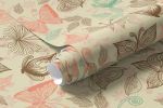 Papel de Parede Folhas Borboletas Vintage