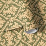 Papel de Parede Arabesco Damasco (Verde Escuro)