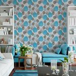 Papel de Parede Bolas Circuladas (Azul e Cinza)