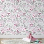 Papel de Parede Pássaros e Galhos (Rosa)