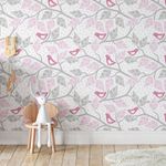 Papel de Parede Pássaros e Galhos (Rosa)