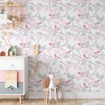 Papel de Parede Pássaros e Galhos (Rosa)