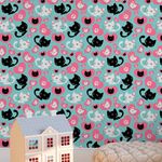 Papel de Parede Infantil Corações e Gatinhos 
