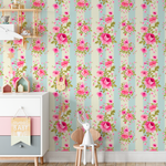Papel de Parede Rosas com Listras