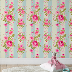 Papel de Parede Rosas com Listras