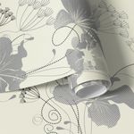 Papel de Parede Flores Cinzas com Fundo Bege