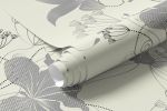 Papel de Parede Flores Cinzas com Fundo Bege