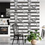Papel de Parede Tropical, Abacaxis e Flamingos (Cinza)