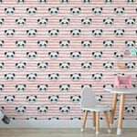 Papel de Parede Rosa com Pandas (Infantil)