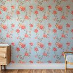 Papel de Parede Flores Retrô (Fundo Azul)