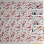 Papel de Parede Folhas Vermelhas com Galhos 