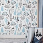 Papel de Parede Cactos Variados Infantil (Azul)