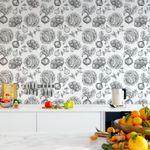 Papel de Parede para Cozinha de Legumes (Preto e Branco)