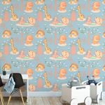 Papel de Parede Infantil Animais Safari (Azul)