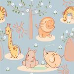 Papel de Parede Infantil Animais Safari (Azul)