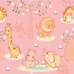Papel de Parede Infantil Animais Safari (Rosa)